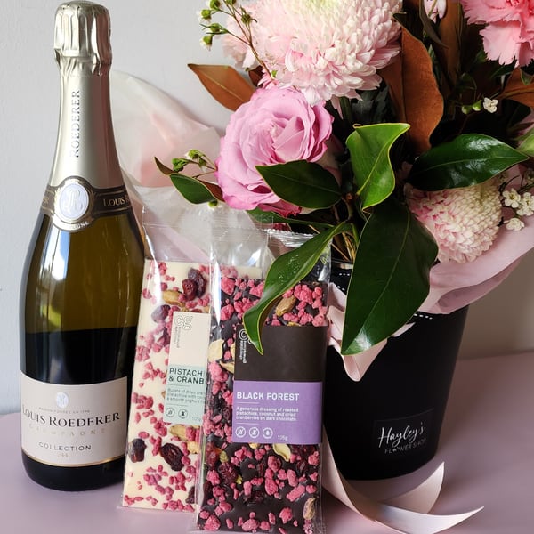 Flowers and a gift hamper from Hayley's